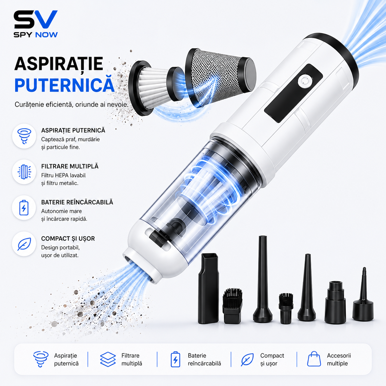 Mini Aspirator Auto Portabil SpyNow
